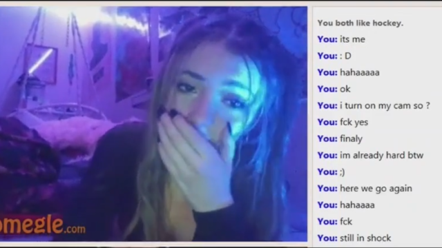 Horny Omegle hockey fan gets excited for dick